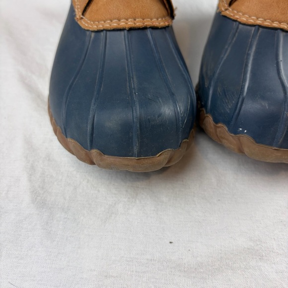 Henry Ferrera Women’s Tan Navy Faux Leather Lace Up Duck Boots sz. 8 - Picture 6 of 13